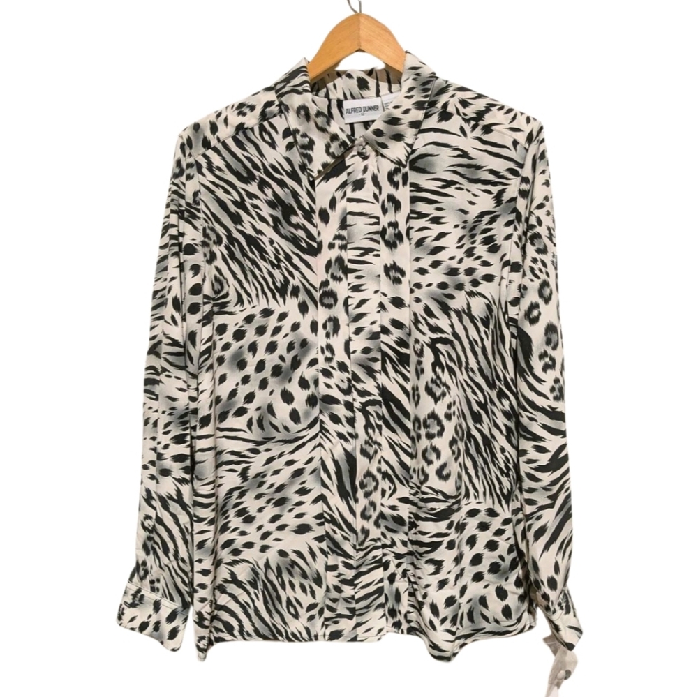 Nwt Alfred Dunner Pleated Blouse Animal Print 12